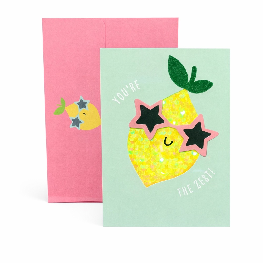 You’re The Zest Greeting Card Lemon Glitter Sunglasses Blank Inside w Envelope